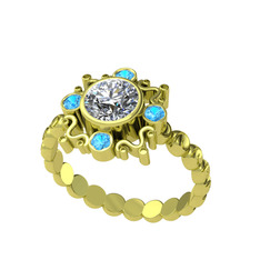 Aidara Vintage Yüzük - Swarovski ve akuamarin 14 ayar altın yüzük #bf90ld