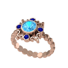Aidara Vintage Yüzük - Akuamarin ve lab safir 18 ayar rose altın yüzük #biqrrz