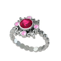 Aidara Vintage Yüzük - Rodolit garnet ve pembe kuvars 8 ayar beyaz altın yüzük #bkwnl4