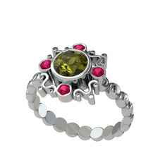 Peridot ve rodolit garnet 8 ayar beyaz altın yüzük