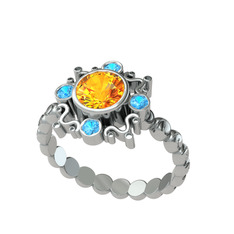 Aidara Vintage Yüzük - Sitrin ve akuamarin 925 ayar gümüş yüzük #d46u7p