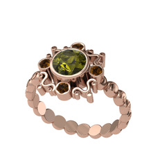 Aidara Vintage Yüzük - Peridot ve dumanlı kuvars 18 ayar rose altın yüzük #d4lfmo