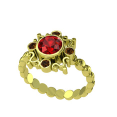 Aidara Vintage Yüzük - Garnet ve dumanlı kuvars 8 ayar altın yüzük #exugba