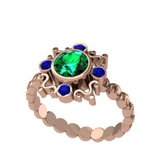 Yeşil kuvars ve lab safir 925 ayar rose altın kaplama gümüş yüzük