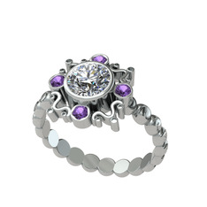 Aidara Vintage Yüzük - Swarovski ve ametist 18 ayar beyaz altın yüzük #flm47l