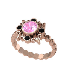 Aidara Vintage Yüzük - Pembe kuvars ve siyah zirkon 14 ayar rose altın yüzük #fzp1h6