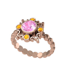 Pembe kuvars ve sitrin 18 ayar rose altın yüzük