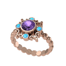 Aidara Vintage Yüzük - Ametist ve akuamarin 18 ayar rose altın yüzük #glrrc6