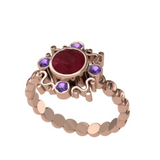 Aidara Vintage Yüzük - Kök yakut ve ametist 18 ayar rose altın yüzük #h3j8if