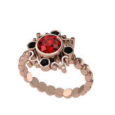 Garnet ve siyah zirkon 18 ayar rose altın yüzük