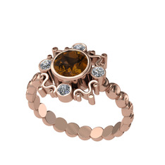 Aidara Vintage Yüzük - Dumanlı kuvars ve elmas 8 ayar rose altın yüzük (0.24 karat) #ihz4n1