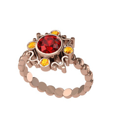 Garnet ve sitrin 14 ayar rose altın yüzük
