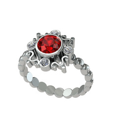 Garnet ve pırlanta 8 ayar beyaz altın yüzük (0.24 karat)