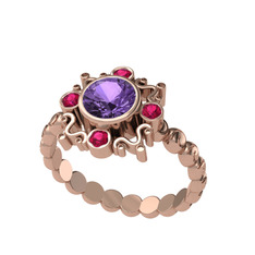 Ametist ve rodolit garnet 8 ayar rose altın yüzük