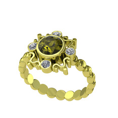 Aidara Vintage Yüzük - Peridot ve elmas 18 ayar altın yüzük (0.24 karat) #jgayhj