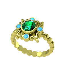 Yeşil kuvars ve akuamarin 14 ayar altın yüzük