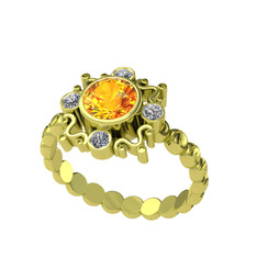 Aidara Vintage Yüzük - Sitrin ve elmas 14 ayar altın yüzük (0.24 karat) #kquae6