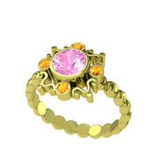 Aidara Vintage Yüzük - Pembe kuvars ve sitrin 14 ayar altın yüzük #l0ofit