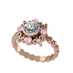 Pırlanta ve pembe kuvars 14 ayar rose altın yüzük (0.92 karat)