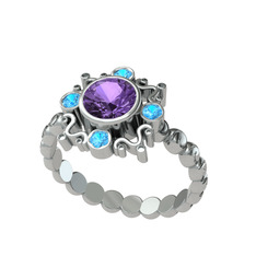 Aidara Vintage Yüzük - Ametist ve akuamarin 18 ayar beyaz altın yüzük #lbufg0