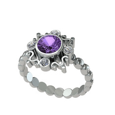 Aidara Vintage Yüzük - Ametist ve swarovski 18 ayar beyaz altın yüzük #mj0vbc