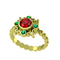 Aidara Vintage Yüzük - Garnet ve yeşil kuvars 18 ayar altın yüzük #mthz4c