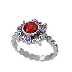 Aidara Vintage Yüzük - Garnet ve ametist 8 ayar beyaz altın yüzük #mtkph6