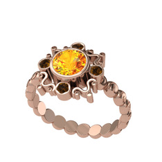 Aidara Vintage Yüzük - Sitrin ve dumanlı kuvars 8 ayar rose altın yüzük #ngnlrz