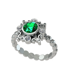 Yeşil kuvars ve elmas 8 ayar beyaz altın yüzük (0.24 karat)