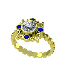 Aidara Vintage Yüzük - Swarovski ve lab safir 14 ayar altın yüzük #oike72
