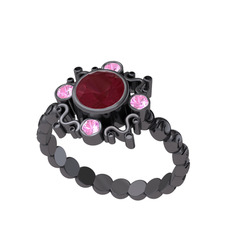 Aidara Vintage Yüzük - Kök yakut ve pembe kuvars 925 ayar siyah rodyum kaplama gümüş yüzük #ooqtmj