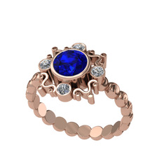 Aidara Vintage Yüzük - Lab safir ve elmas 18 ayar rose altın yüzük (0.24 karat) #ovm305