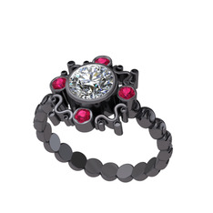 Aidara Vintage Yüzük - Swarovski ve rodolit garnet 925 ayar siyah rodyum kaplama gümüş yüzük #p6natg