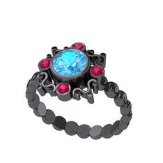 Aidara Vintage Yüzük - Akuamarin ve rodolit garnet 925 ayar siyah rodyum kaplama gümüş yüzük #pddih6