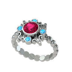 Aidara Vintage Yüzük - Rodolit garnet ve akuamarin 14 ayar beyaz altın yüzük #plij53