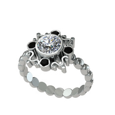 Aidara Vintage Yüzük - Swarovski ve siyah zirkon 8 ayar beyaz altın yüzük #q0rs7b