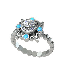 Aidara Vintage Yüzük - Beyaz zirkon ve akuamarin 18 ayar beyaz altın yüzük #qlstqe