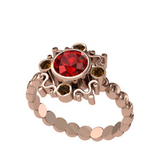 Aidara Vintage Yüzük - Garnet ve dumanlı kuvars 14 ayar rose altın yüzük #qpkxns