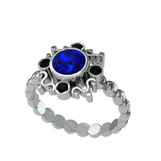 Lab safir ve siyah zirkon 14 ayar beyaz altın yüzük