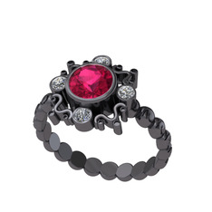Aidara Vintage Yüzük - Rodolit garnet ve elmas 925 ayar siyah rodyum kaplama gümüş yüzük (0.24 karat) #qsqqwn