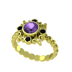 Aidara Vintage Yüzük - Ametist ve siyah zirkon 18 ayar altın yüzük #qucb6r