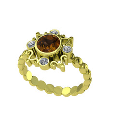 Aidara Vintage Yüzük - Dumanlı kuvars ve swarovski 925 ayar altın kaplama gümüş yüzük #r5g39b
