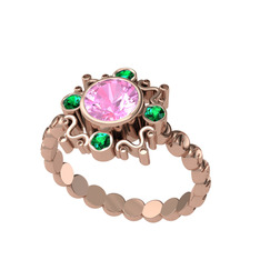 Pembe kuvars ve yeşil kuvars 18 ayar rose altın yüzük