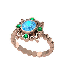 Akuamarin ve yeşil kuvars 18 ayar rose altın yüzük