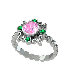 Aidara Vintage Yüzük - Pembe kuvars ve yeşil kuvars 14 ayar beyaz altın yüzük #rsfnrf