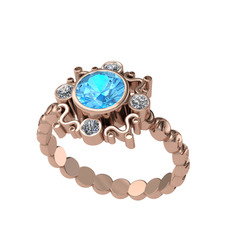 Aidara Vintage Yüzük - Akuamarin ve elmas 14 ayar rose altın yüzük (0.24 karat) #s7fxb7