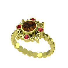 Aidara Vintage Yüzük - Dumanlı kuvars ve garnet 925 ayar altın kaplama gümüş yüzük #smwayn