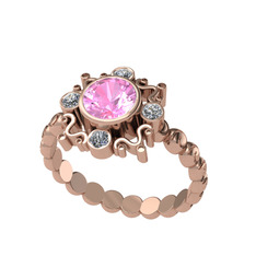 Pembe kuvars ve beyaz zirkon 8 ayar rose altın yüzük