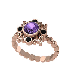 Aidara Vintage Yüzük - Ametist ve siyah zirkon 8 ayar rose altın yüzük #st3c8q