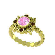 Aidara Vintage Yüzük - Pembe kuvars ve dumanlı kuvars 14 ayar altın yüzük #t72wkn